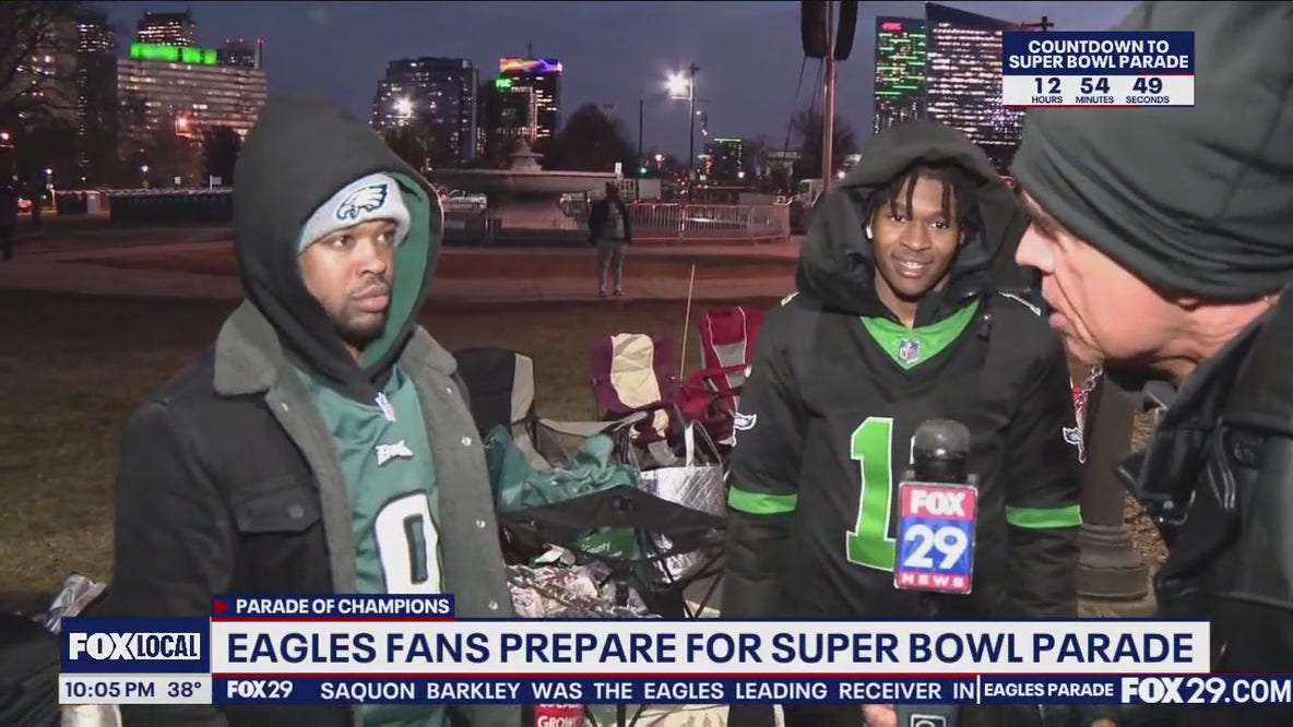 Eagles fans camp out at Ben Franklin Parkway 24 hours before parade